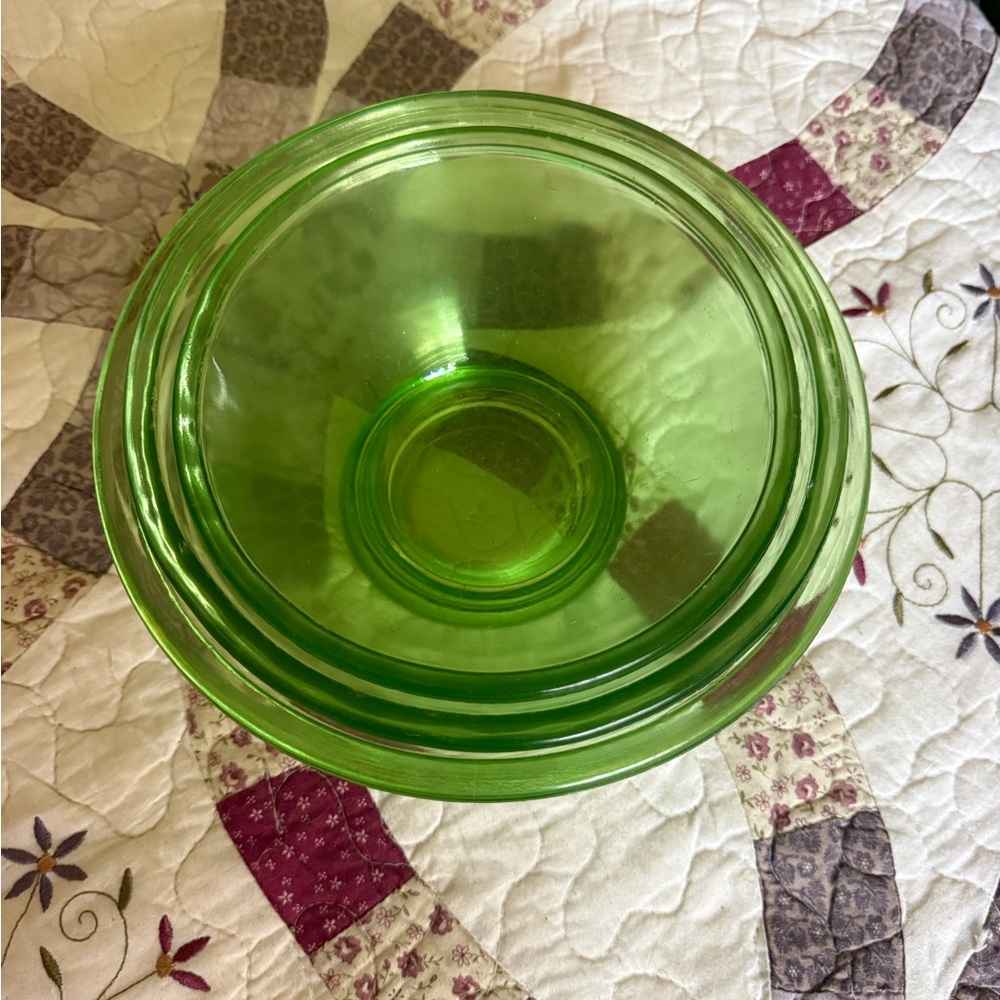 Vintage Uranium Green Glass Mixing Bowl